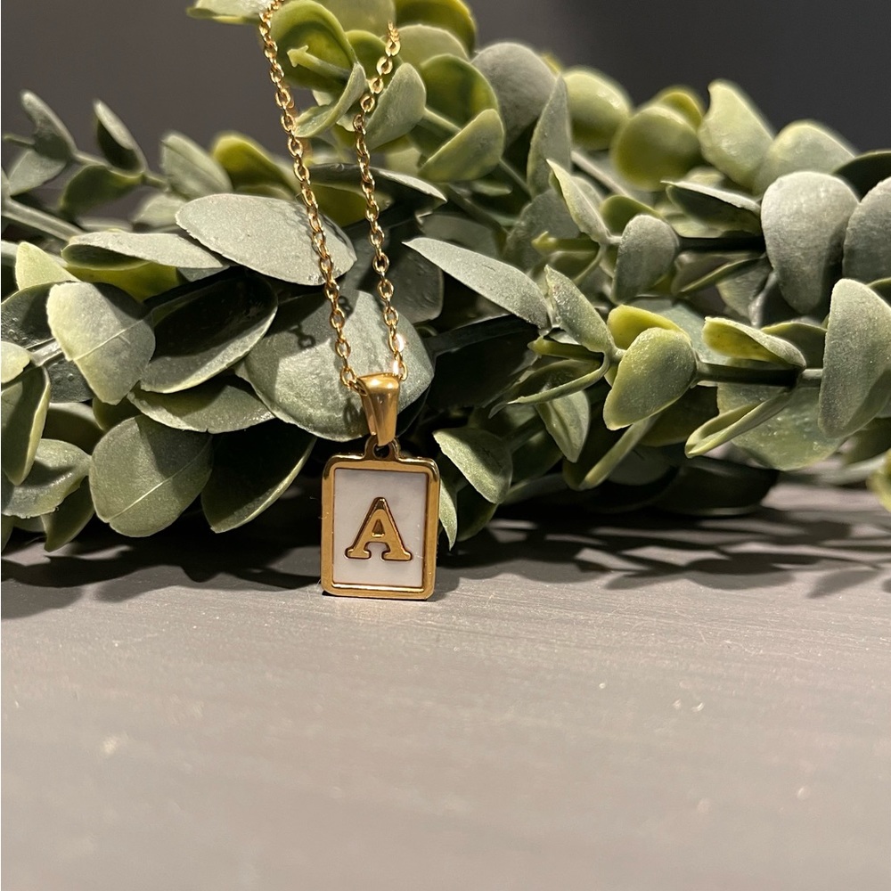 18K Gold & Pearl Pendant Initial Necklace, gift for her, gift for him